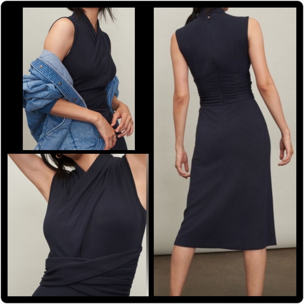NWT Maeve Anthropologie Janou Sz L Draped Midi Dress Modal Stretch